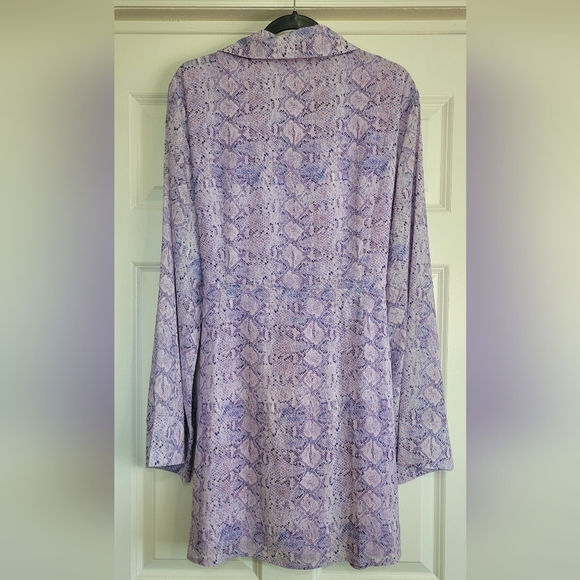Showpo Purple Snakeskin Print Hadid Mini Dress with Bell Sleeves - Size 14 - Picture 3 of 8